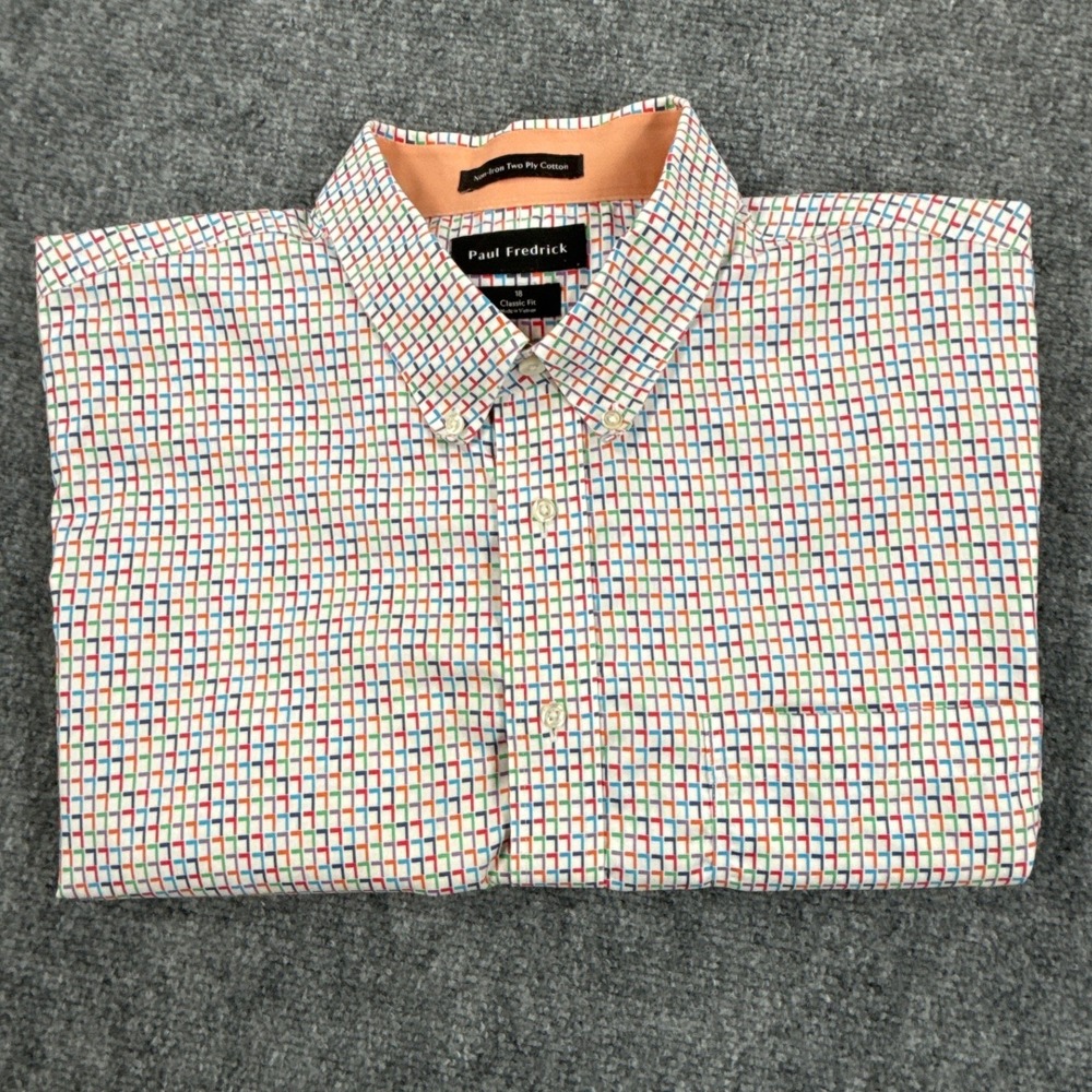 Paul Fredrick Mens 18 Classic Fit Non-Iron Cotton Short Sleeve Button Down Shirt